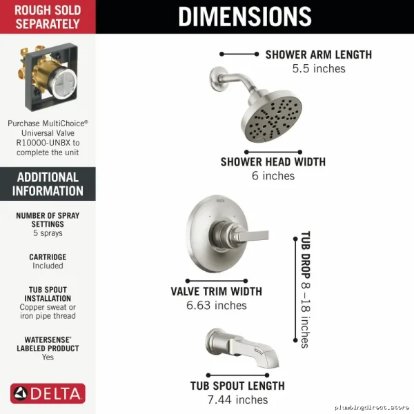 Delta Tetra Monitor 14 Shower Trim Kit in Stainless Steel T14489-SS-PR - Image 2