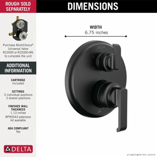 Delta Tetra Monitor 14 Series 6-Setting Diverter Valve Trim - Matte Black Faucet Trim - Image 2