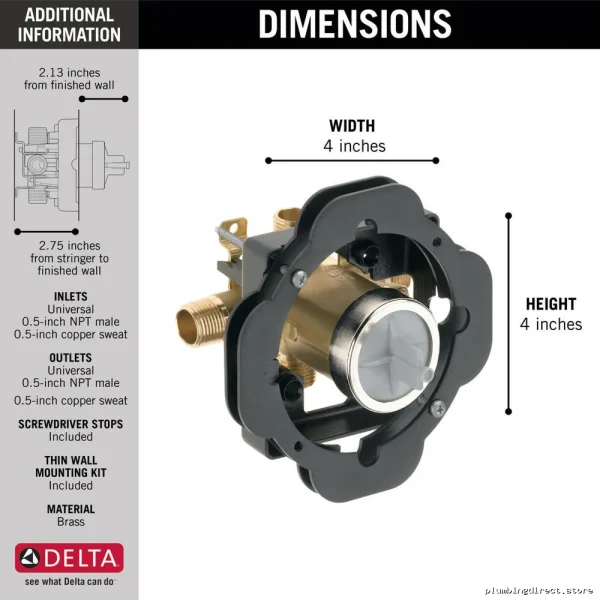 Delta Universal Thin Wall Tub Shower Rough-In Valve with Pressure Balancing R10000-UNWSBXT - Image 2