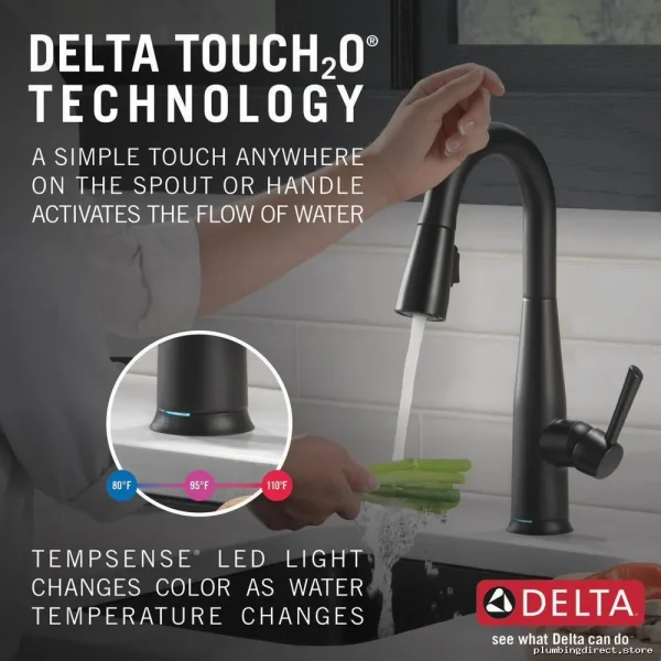 Essa Touch Bar Faucet w/ Pulldown Spray - Sleek Matte Black 9913T Delta - Image 3