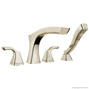 Delta T4752-PN Polished Nickel Roman Tub Faucet Trim Kit with Handheld Shower – Modern Design