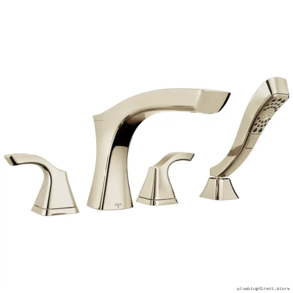 Delta T4752-PN Polished Nickel Roman Tub Faucet Trim Kit with Handheld Shower – Modern Design