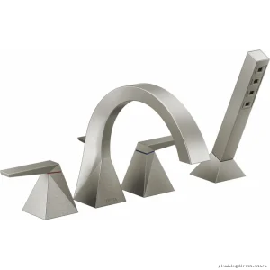 Delta Trillian 4-Hole Roman Tub Faucet Trim w/ Handheld Shower Lumicoat Stainless