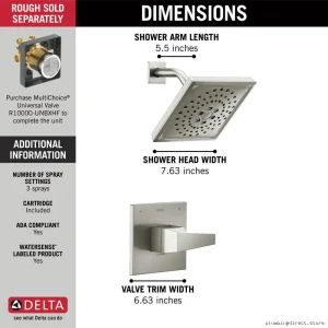 Delta Trillian 14 Series H2Okinetic Shower Trim - Stainless Steel Lumicoat Finish