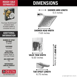 Delta Trillian 17 Series Chrome Shower Trim with H2Okinetic Spray