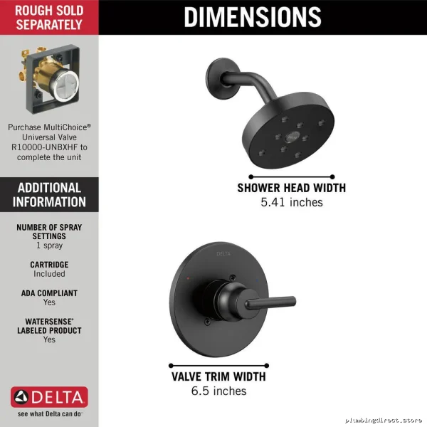 Delta Trinsic Matte Black Shower Trim Kit - 14 Series Monitor T14259-BL - Image 4