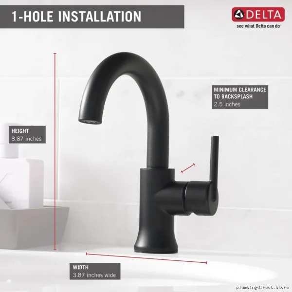 Trinsic Compact Single Hole Bathroom Tap - Matte Black 559HA-BL-DST Delta - Image 5
