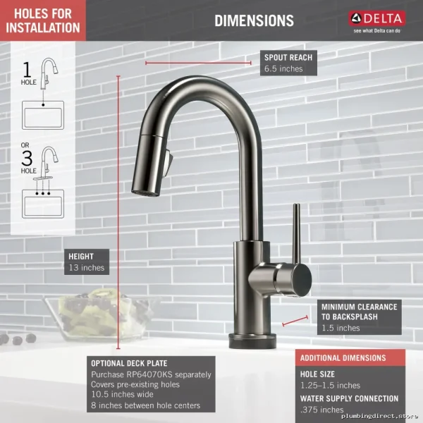 Delta Trinsic Touch Bar Faucet in Black Stainless with Pulldown Spray - 9959T-KS-DST - Image 4