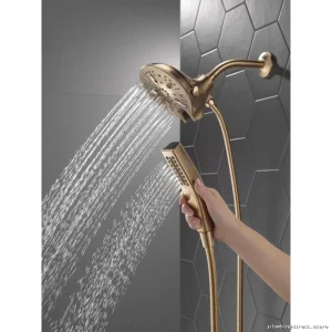 Innovation Two-in-One Handheld/Fixed Shower with Five Settings and High Flow Rate in Luxurious Champagne Bronze Finish Model #Delta