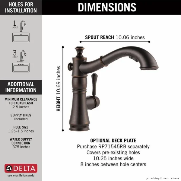 Delta Venetian Bronze Pull-Down Kitchen Faucet with Sprayer 4197-RB-DST - Image 3