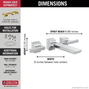 Delta Lumicoat Chrome Wall-Mount Bathroom Faucet with 2 Handles T3599LF