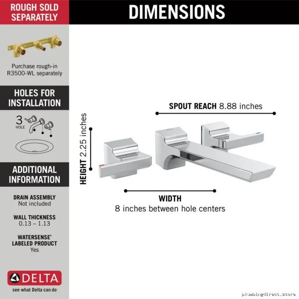 Delta Lumicoat Chrome Wall-Mount Bathroom Faucet with 2 Handles T3599LF