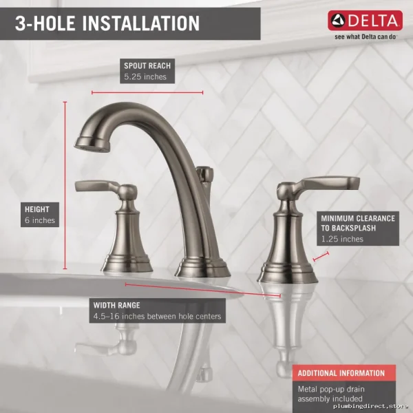 Stainless Steel Widespread Bathroom Faucet by Woodhurst - Model 3532LF-SSMPU Delta