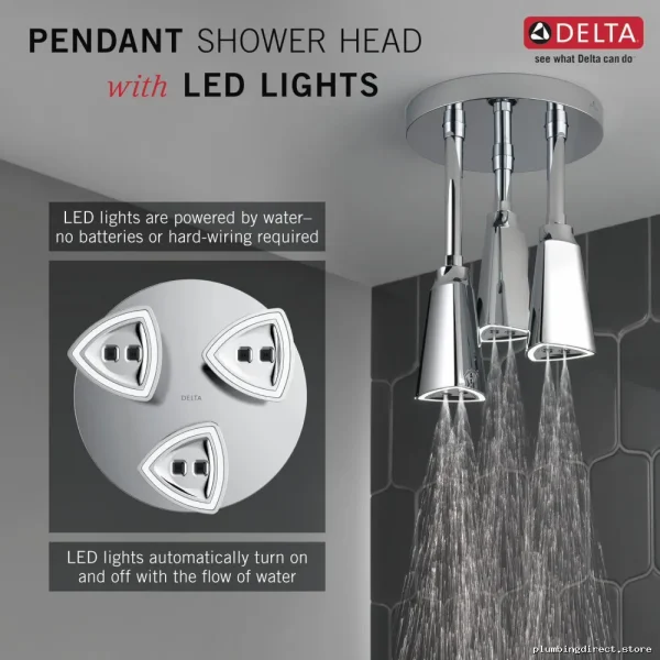 Delta Zura Chrome 57140-25-L H2Okinetic Rainfall Shower Head Pendant - Image 5