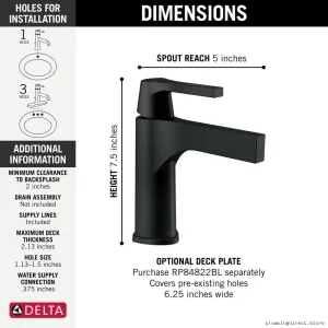 Zura Matte Black Single-Hole Bathroom Faucet - Modern Design | 574-BLLPU-DST Delta Series