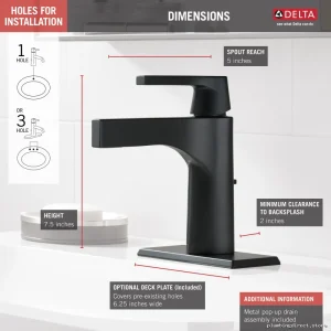 MatteBlack ZuraSingleHoleBathroomFaucet-Model#574BLMPUDSTDelta