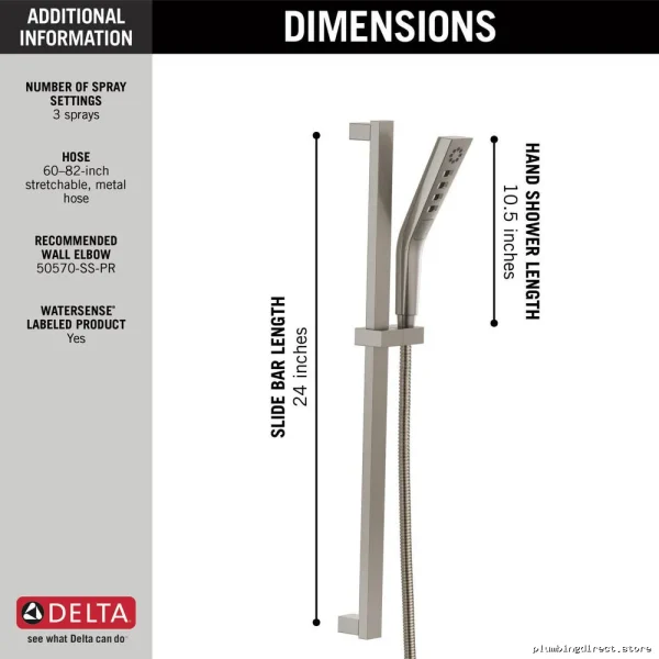 Delta Lumicoat 3-Spray Handheld Shower with Adjustable Slide Bar 51799-SS-PR - Image 2