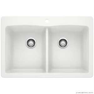 Diamond 210 2 Bowl Drop-In Silgranit - Easy Install White Kitchen Sink