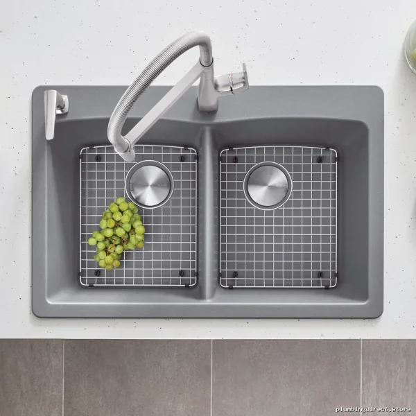 Diamond 2 Bowl Easy Install Drop In Silganite Sink Metal Gray & Blan - Image 2