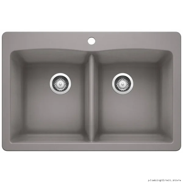 Diamond 2 Bowl Easy Install Drop In Silganite Sink Metal Gray & Blan