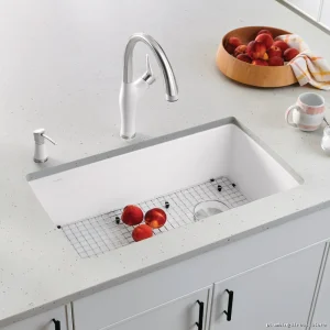 Diamond Easy-Clean White Silgranit Single Basin Drop-In Kitchen Sink – Model #4...Blanco