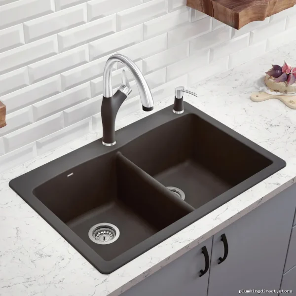 Diamond 210 Cinder 2-Bowl Drop-In Silgranit Sink - Stainless Steel Kitchen Sink - Image 2