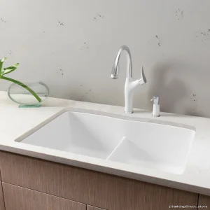 Diamond U 2 Bowl Sleek Low Divider Undermount Silgranit Sink - White 401838