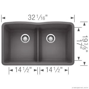 Diamond U2 Bowl Undermount Silgranit Sink - Shallow Divider Modern White