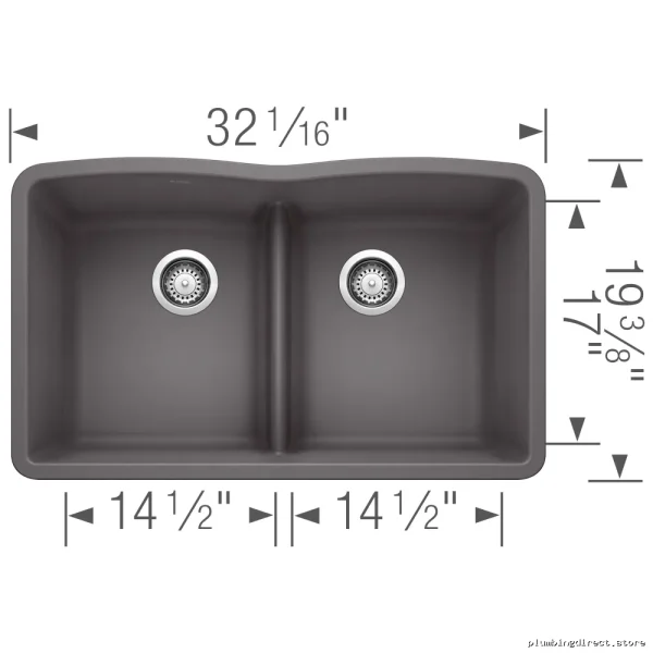 Diamond U2 Bowl Undermount Silgranit Sink - Shallow Divider Modern White