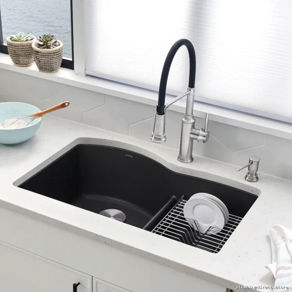 Diamond Undermount Silgranit Sink 1.75 Bowl Low Divider - Anthracite & Blanco 401572 - Image 2