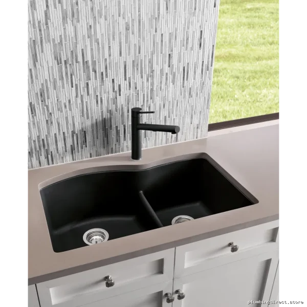 Diamond Undermount Silgranit Sink 1.75 Bowl Low Divider - Anthracite & Blanco 401572 - Image 3