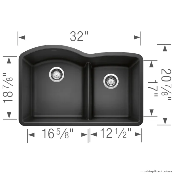 Diamond Undermount Silgranit Sink 1.75 Bowl Low Divider - Anthracite & Blanco 401572 - Image 4