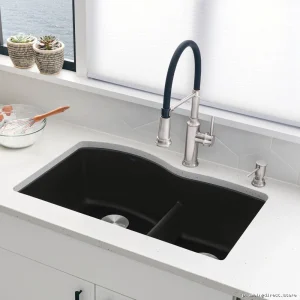 Diamond-U Single-Bowl Undermount Kitchen Sink in Durable Silgrnit & Coal Black
