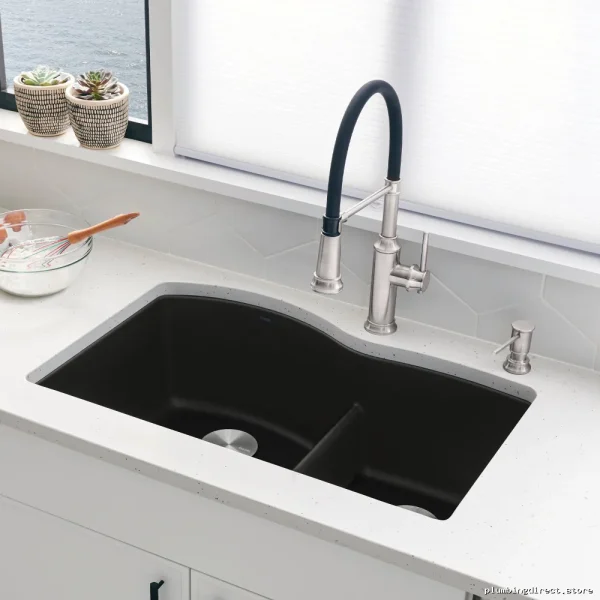 Diamond-U Single-Bowl Undermount Kitchen Sink in Durable Silgrnit & Coal Black