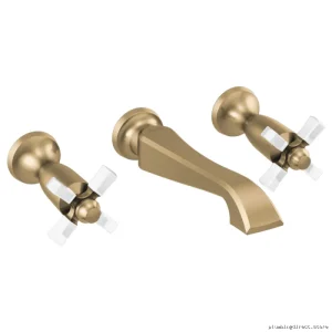 Dorval Cross-Handle Wall Mount Bathroom Faucet Trim in Champagne Bronze & Porcelain Finish