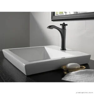 Dorval 657-BL-DST Delta Modern Vessel Sink Faucet - Mid-Height Cross Handle Design, Matte Black Finish