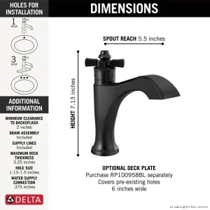 Dorval 1-Hole Bathroom Faucet with Cross Handle & Pop-Up Drain – Matte Black 557-BLMPU-DST Delta