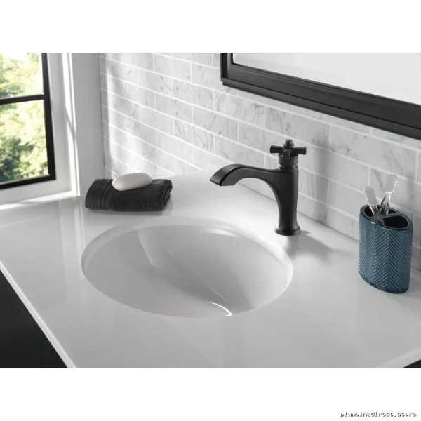 Dorval 1-Hole Bathroom Faucet with Cross Handle & Pop-Up Drain – Matte Black 557-BLMPU-DST Delta - Image 3