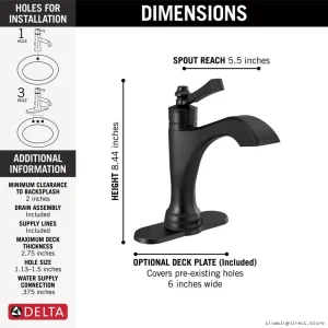 dorval matte black touch control single hole bath faucet