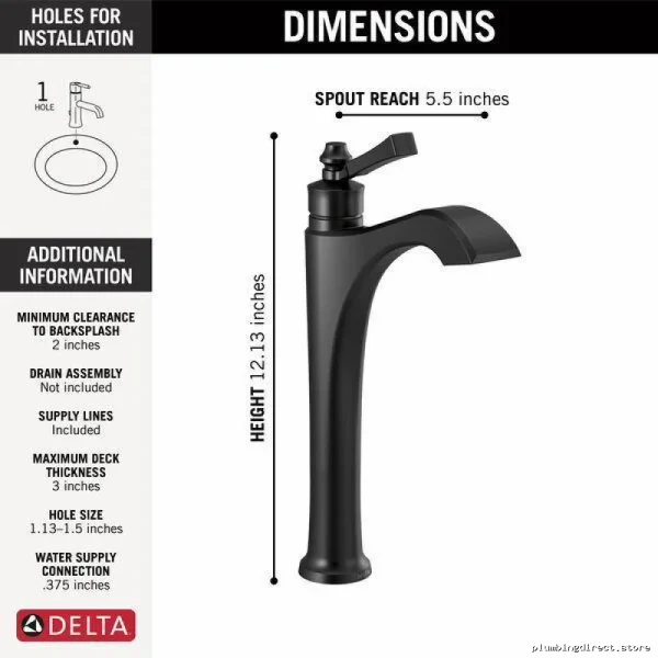 Modern Matte Black Vessel Sink Faucet with Lever Handle - Dorval Bathroom Faucet 756-BL-DST - Image 3