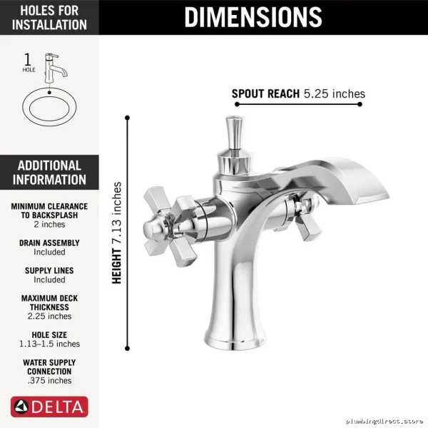 Dorval Modern Single Hole Dual Handle Chrome Bathroom Faucet - Image 2