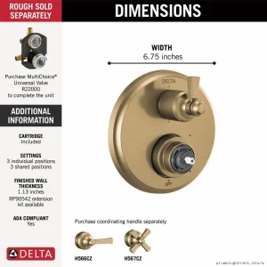 Dorval Monitor 14 Valve Trim 6-Function Integrated Diverter - Champagne Bronze T24956-CZLHP