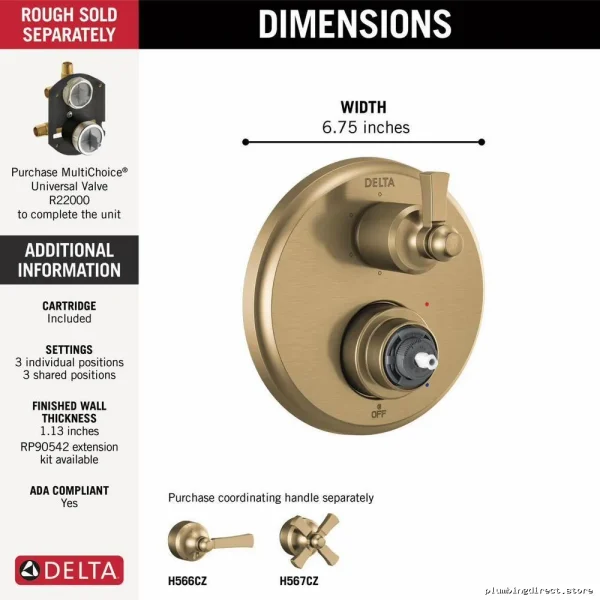 Dorval Monitor 14 Valve Trim 6-Function Integrated Diverter - Champagne Bronze T24956-CZLHP