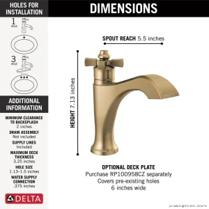 Dorval Single Hole Bathroom Faucet Cross Handle Low-Pop-Up Champagne Gold ModelDelta