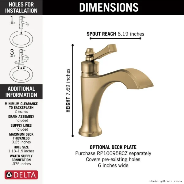 Dorval Modern Single-Hole Bathroom Faucet w/ Lever & Nonpopup Spout - Champagne Bronze Finish | Delta Model #CZLPUDST
