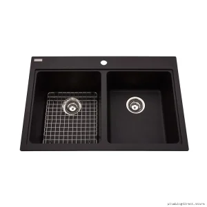 Mythos Double Bowl Drop-In Granite Sink with Onyx Finish - KGDL2233-9ON Kindred