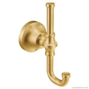 Double Robe Hook Brushed Gold Bathroom Accessory - Colinet YB0503BG