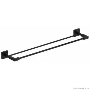 Double Towel Rack in Black Stainless Steel - 24-Inch Kubik Design RIOBEL