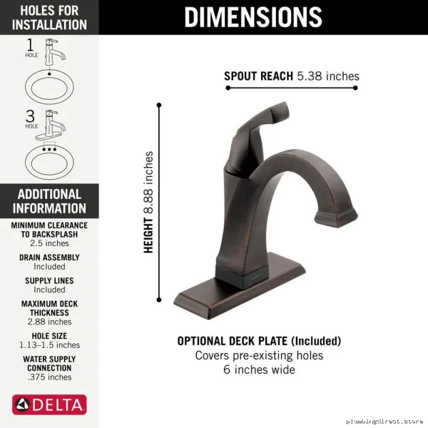 Dryden Touch Single-Flow Bathroom Faucet - Sleek Venetian Bronze 551T-RB-DST Delta