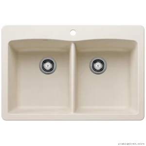 Diamond XX Series Modern Dual-Bowl Undermount Style Silgrainite Basin Set - Matte Ivory Finish